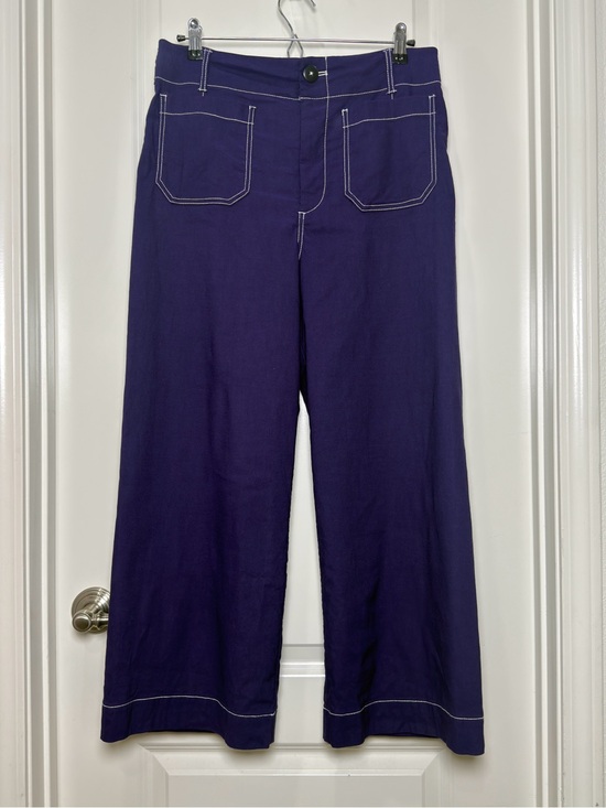 Maeve Pants - Maeve Purple Colette Wide-Leg Pants with White Topstitch